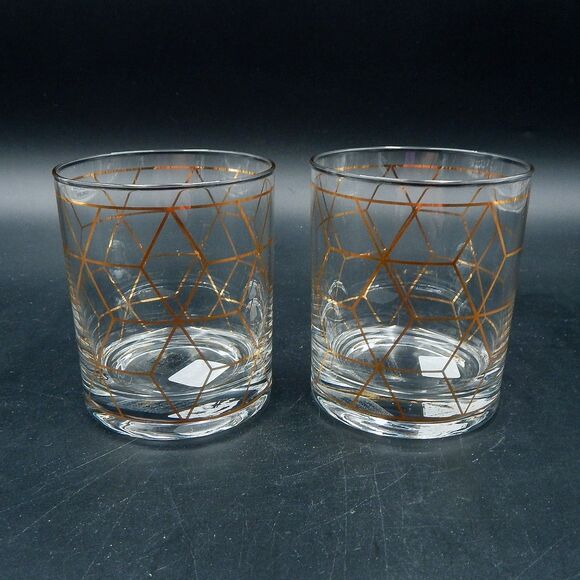 Crate & Barrel Jaxson Old Fashioned Rocks Glassware by Krosno Poland Gold Glass - Picture 2 of 5